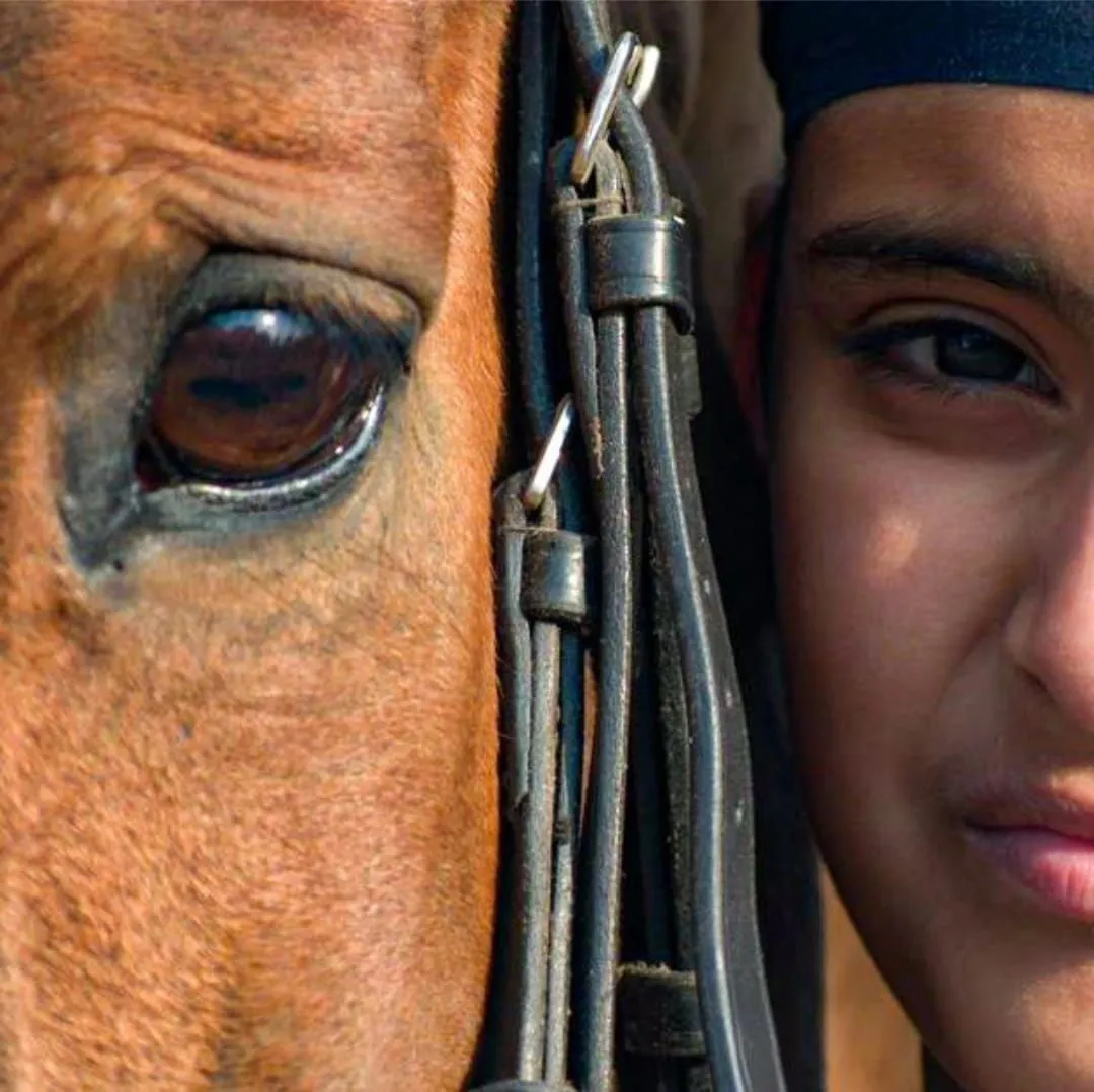 A young rider bonding eye-to-eye with a horse at FHRC, Faridabad.